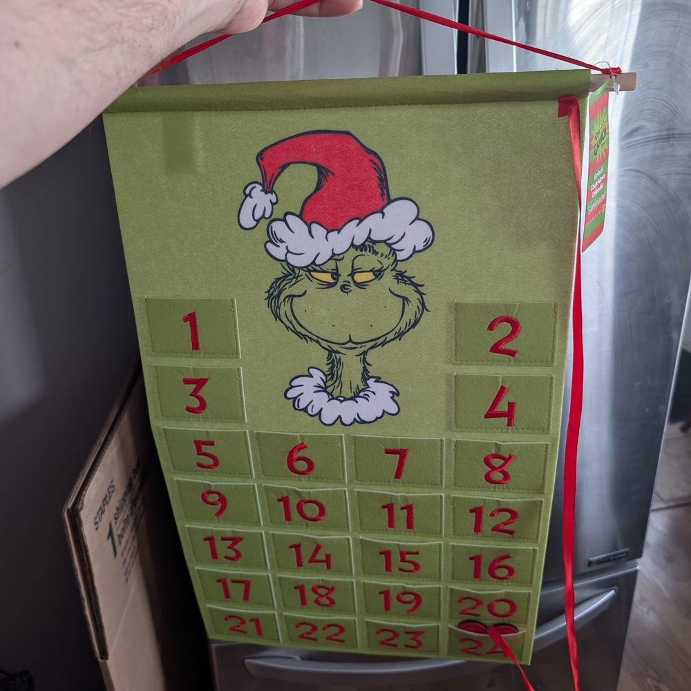 Grinch Advent Calendar with Santa Hat